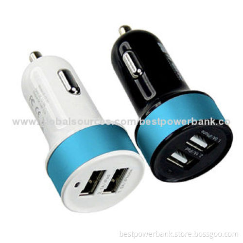 Colorful Dual-USB Car Chargers, 5V/3.1A for All Phones and Pads